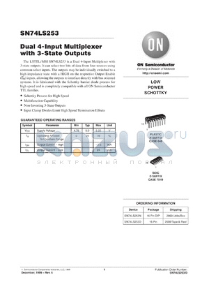 SN74LS253MEL datasheet - Dual  4-Input Multiplexer with 3-State Outputs