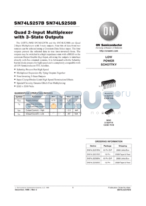 SN74LS257BM datasheet - Quad 2-Input Multiplexer with 3-State Outputs