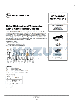 MC74AC245ML2 datasheet - Octal Bidirectional Transceiver with 3 State Inputs/Outputs