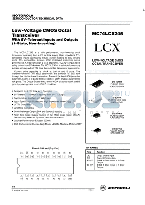 MC74LCX245DTEL datasheet - Low Voltage CMOS Octal Transceiver with 5V-Tolerant Inputs and Outputs (3-State, Non-Inverting)