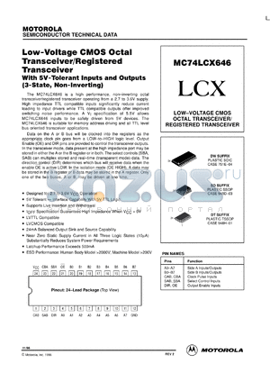 MC74LCX646DWR2 datasheet - Low-Voltage CMOS Octal Transceiver/Registered Transceiver with 5V Tolerant Inputs and Outp