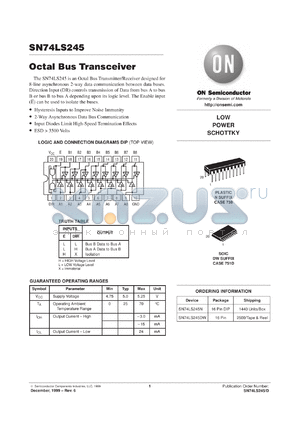 SN74LS245DWR2 datasheet - Octal Bus Tranceiver