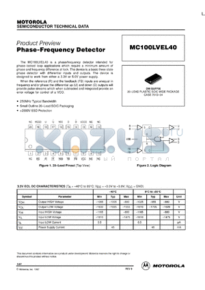 MC100LVEL40DW datasheet - Phase-Frequency Detector