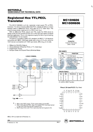 MC10H606FN datasheet - Registered Hex TTL/PECL Translator