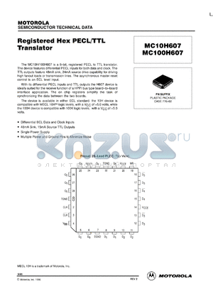 MC10H607FN datasheet - Registered hex PECL/TTL Translator