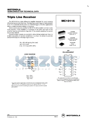 MC10116FNR2 datasheet - Triple Line Receiver