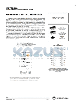 MC10125FNR2 datasheet - Quad MECL to TTL Translator