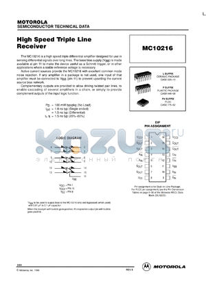 MC10216FNR2 datasheet - High Speed Triple Line Receiver