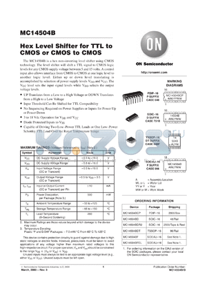 MC14504BFR2 datasheet - Hex Level Shifter for TTL to CMOS or CMOS to CMOS