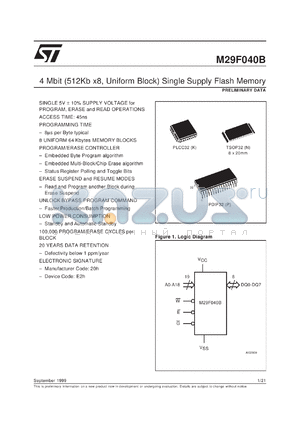 M29F040B70K6 datasheet - 4 MBIT (512KB X8, UNIFORM BLOCK) SINGLE SUPPLY FLASH MEMORY