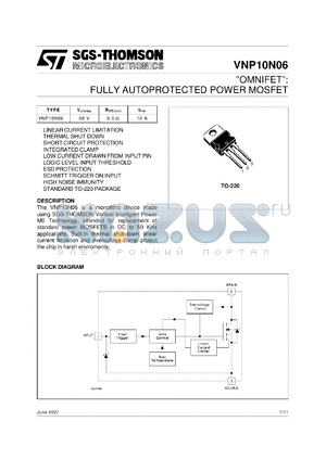 VNP10N06 datasheet - OMNIFET FULLY AUTOPROTECTED POWER MOSFET