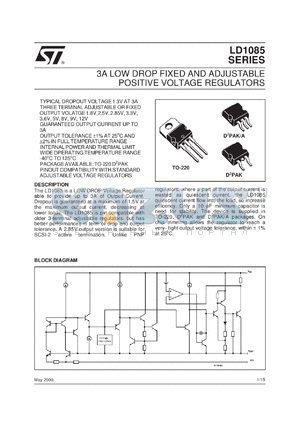 LD1085D2M28 datasheet - 3A LOW DROP FIXED AND ADJUSTABLE POSITIVE VOLTAGE REGULATORS