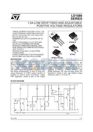 LD1086D2M25 datasheet - 1.5V LOW DROP FIXED AND ADJUSTABLE POSITIVE VOLTAGE REGULATORS