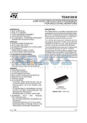 TDA9109/N datasheet - LOW-COST DEFLECTION PROCESSOR FOR MULTISYNC MONITORS