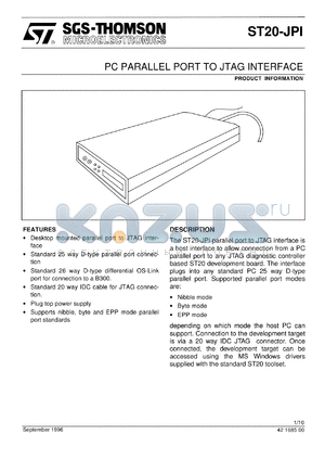 ST20-JPI-220 datasheet - PC PARALLEL PORT TO JTAG INTERFACE