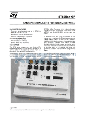 ST62E15-GP datasheet - GANG PROGRAMMER DATASHEET FOR ST6 FAMILY