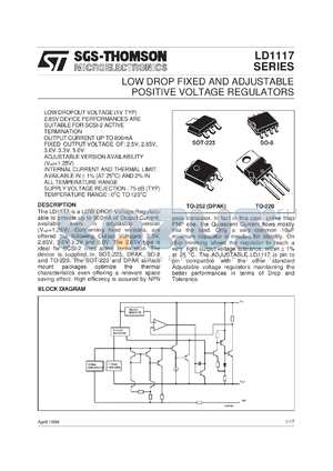 LD1117S28 datasheet - LOW DROP FIXED AND ADJUSTABLE POSITIVE VOLTAGE REGULATORS