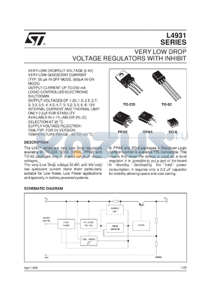 L4931ABD15 datasheet - VERY LOW DROP VOLTAGE REGULATOR WITH INHIBIT