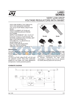 L4931CV120 datasheet - VERY LOW DROP VOLTAGE REGULATOR WITH INHIBIT