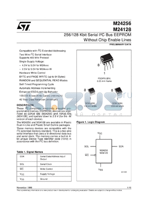 M24128-MN6 datasheet - 256 KBIT/128 KBIT SERIAL I 2 C BUS EEPROM WITHOUT CHIP ENABLE LINES