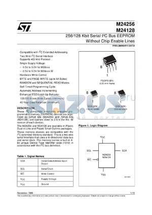 M24128-WMN6 datasheet - 256 KBIT/128 KBIT SERIAL I 2 C BUS EEPROM WITHOUT CHIP ENABLE LINES