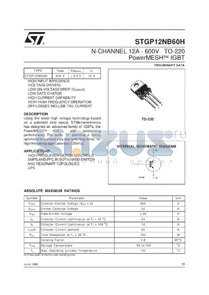 STGP12NB60H datasheet - N-CHANNEL 12A - 600V TO-220 POWERMESH IGBT