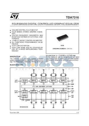 TDA7316D datasheet - FOUR BANDS DIGITAL CONTROLLED GRAPHIC EQUALIZER