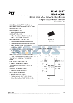 M29F160BB90N6 datasheet - 16 MBIT (2MB X8 OR 1MB X16, BOOT BLOCK) SINGLE SUPPLY FLASH MEMORY