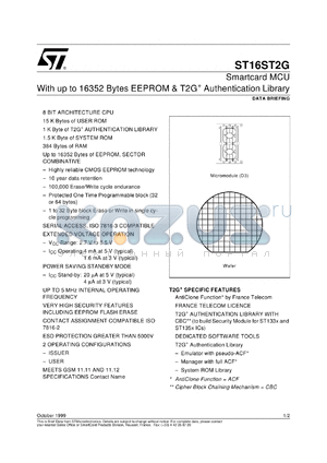 ST16STG2 datasheet - SMARTCARD MCU WITH UP TO 16352 BYTES EEPROM & T2G+ AUTHENTICATION LIBRARY