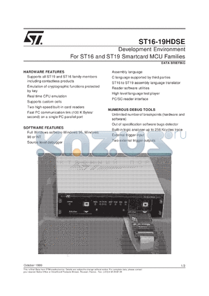 ST16HDSE datasheet - DEVELOPMENT ENVIRONMENT FOR ST16 AND ST19 SMARTCARD MCU FAMILIES