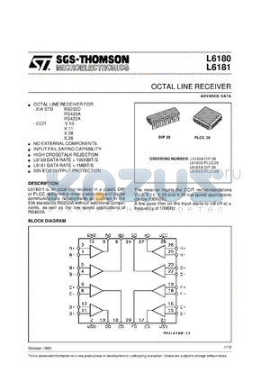 L6180D datasheet - OCTAL LINE RECEIVER