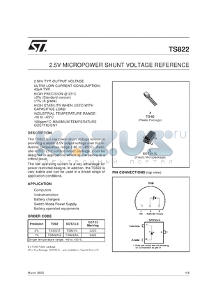 TS822AID datasheet - 2.50V MICROPOWER VOLTAGE REFERENCE