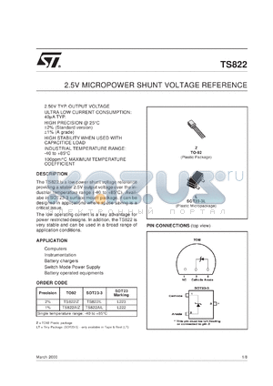 TS822ID datasheet - 2.50V MICROPOWER VOLTAGE REFERENCE