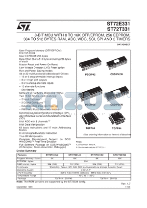 ST72331J4 datasheet - 8-BIT MICROCONTROLLER (MCU) WITH 8/16K ROM/OTP/EPROM,256 EEPROM,384/512 BYTES RAM,ADC,WDG,SCI,SPI & 2 TIMERS - SDIP42/56, QFP44/64