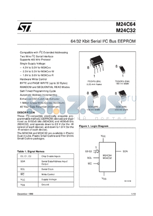 M24C64-WMW6T datasheet - 64K/32K SERIAL I 2 C BUS EEPROM