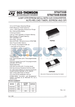 ST62P55BB1 datasheet - 8-BIT MICROCONTROLLER ( MCU ) WITH OTP, ROM, FASTROM, EPROM, A/D CONVERTER, AUTO-RELOAD TIMER, EEPROM, SPI AND 28 PINS