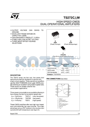 TS272AID datasheet - HIGH SPEED DUAL CMOS OP-AMPS