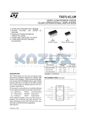 TS27L4BIN datasheet - VERY LOW POWER QUAD CMOS OP-AMPS