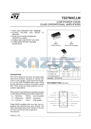 TS27M4ACN datasheet - LOW POWER QUAD CMOS OP-AMPS