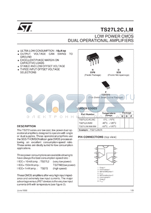 TS27L2AIN datasheet - VERY LOW POWER DUAL CMOS OPERATIONAL AMPLIFIER