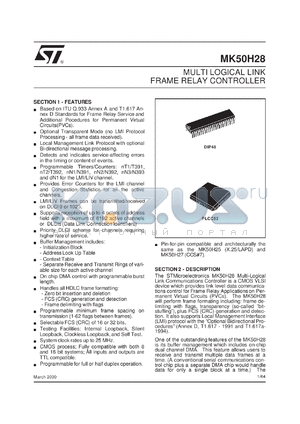 MK50H28Q datasheet - MULTI LOGICAL LINK FRAME RELAY CONTROLLER