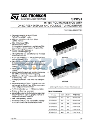 ST9291J2/N2 datasheet - 8/16-BIT MICROCONTROLLER (MCU) WITH 16-48K ROM, OTP, EPROM, ON SCREEN DISPLAY AND VOLTAGE TUNING OUTPUT