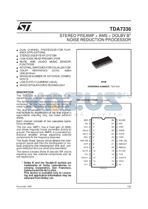 TDA7336D datasheet - STEREO PREAMP + AMS + DOLBY NOISE REDUCTION PROCESSOR