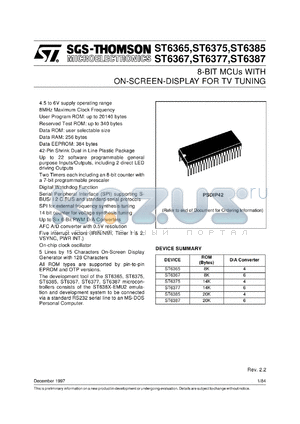 ST6377B1 datasheet - 8-BIT MICROCONTROLLER (MCU) WITH ROM, EPROM, OTP AND ON SCREEN DISPLAY FOR TV TUNING