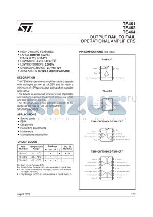 TS462IN datasheet - OUTPUT RAIL TO RAIL OP-AMPS