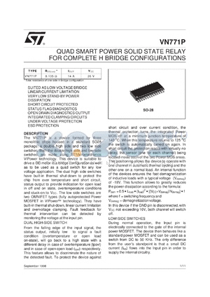 VN771P datasheet - QUAD SMART POWER SOLID STATE RELAY FOR COMPLETE H-BRIDGE CONFIGURATIONS