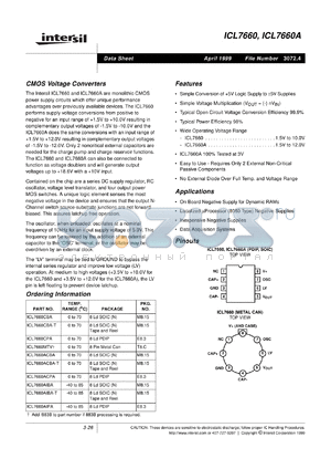 ICL7660A datasheet - CMOS Voltage Converters
