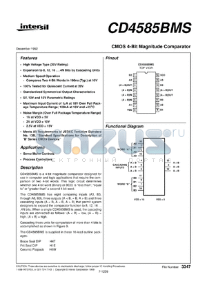 CD4585BMSFN3347 datasheet - Radiation Hardened CMOS 4-Bit Magnitude Comparator