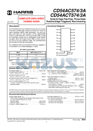 CD54AC574F3A datasheet - Octal D-Type Flip-Flop, Three-State Positive-Edge Triggered, Non-Inverting