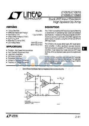 LT1057S datasheet - Dual JFET Input Precision High Speed Op Amp